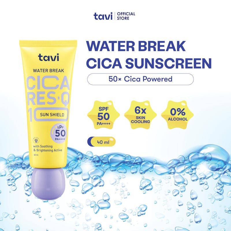 TAVI CICA RES-Q10 Water Break Sun Shield 40 ml - SPF 50 | Sunscreen Wajah Lightweight Menyegarkan | Sunblock Olahraga Berenang Lebaran Raya| Skin Tint Face Tint - 1