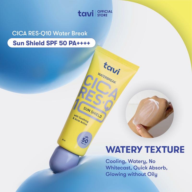 TAVI CICA RES-Q10 Water Break Sun Shield 40 ml - SPF 50 | Sunscreen Wajah Lightweight Menyegarkan | Sunblock Olahraga Berenang Lebaran Raya| Skin Tint Face Tint - 2