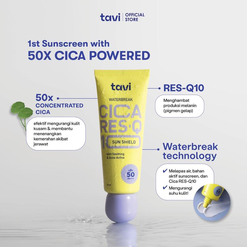 TAVI CICA RES-Q10 Water Break Sun Shield 40 ml - SPF 50 | Sunscreen Wajah Lightweight Menyegarkan | Sunblock Olahraga Berenang Lebaran Raya| Skin Tint Face Tint - 3