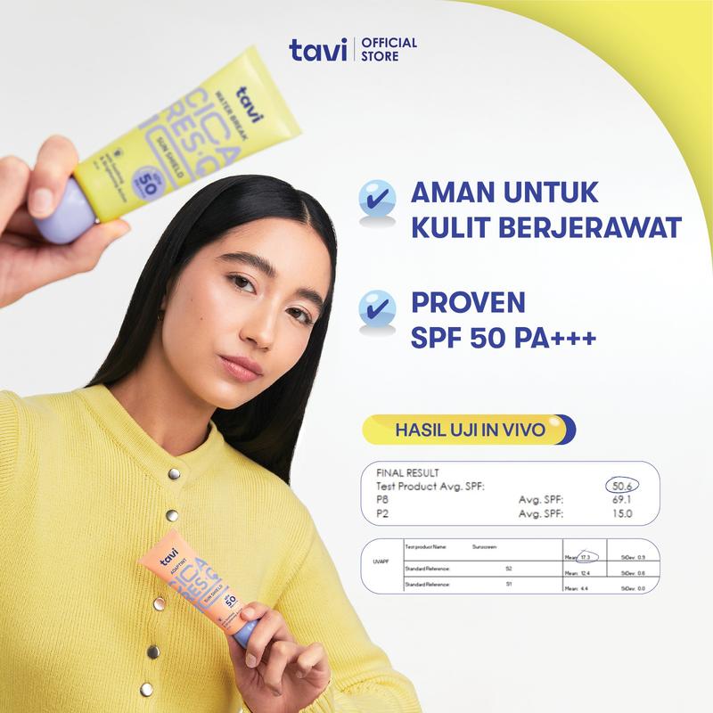 TAVI CICA RES-Q10 Water Break Sun Shield 40 ml - SPF 50 | Sunscreen Wajah Lightweight Menyegarkan | Sunblock Olahraga Berenang Lebaran Raya| Skin Tint Face Tint - 5