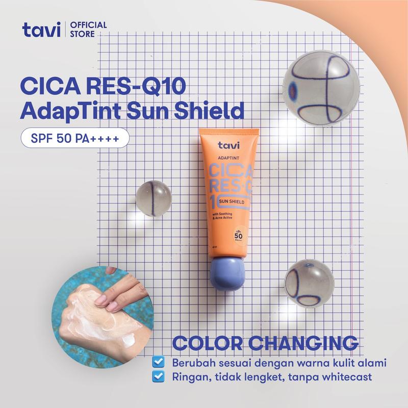 TAVI CICA RES-Q10 - AdapTint Sun Shield 40 ml & Water Break Sun Shield 40 ml - SPF 50 | Sunscreen Wajah Color Changing | Tinted Sunscreen Menutupi Pori | Sunscreen Wajah Lightweight Menyegarkan | Sunblock Olahraga Berenang - 1