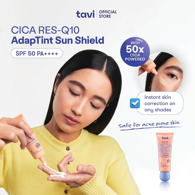 TAVI CICA RES-Q10 - AdapTint Sun Shield 40 ml & Water Break Sun Shield 40 ml - SPF 50 | Sunscreen Wajah Color Changing | Tinted Sunscreen Menutupi Pori | Sunscreen Wajah Lightweight Menyegarkan | Sunblock Olahraga Berenang - 2