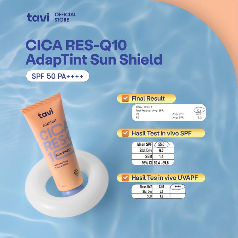 TAVI CICA RES-Q10 - AdapTint Sun Shield 40 ml & Water Break Sun Shield 40 ml - SPF 50 | Sunscreen Wajah Color Changing | Tinted Sunscreen Menutupi Pori | Sunscreen Wajah Lightweight Menyegarkan | Sunblock Olahraga Berenang - 3