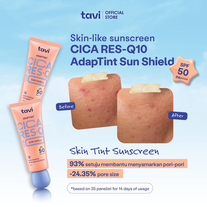 TAVI CICA RES-Q10 - AdapTint Sun Shield 40 ml & Water Break Sun Shield 40 ml - SPF 50 | Sunscreen Wajah Color Changing | Tinted Sunscreen Menutupi Pori | Sunscreen Wajah Lightweight Menyegarkan | Sunblock Olahraga Berenang - 4