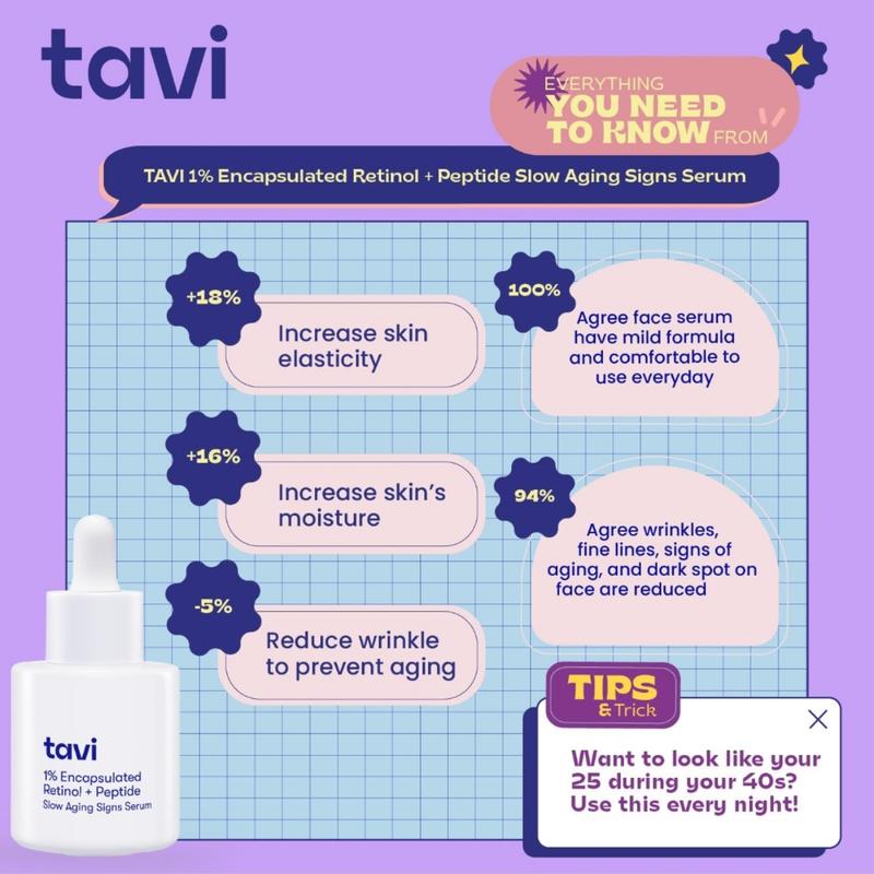 TAVI 1% Encapsulated Retinol + Peptide Slow Aging Signs Serum 30 ml - Retinol Pemula Mencegah Jerawat Dark Spot & Aging untuk Semua Jenis Kulit & Aman untuk Kulit Sensitif - #NoCekatCekit - 5