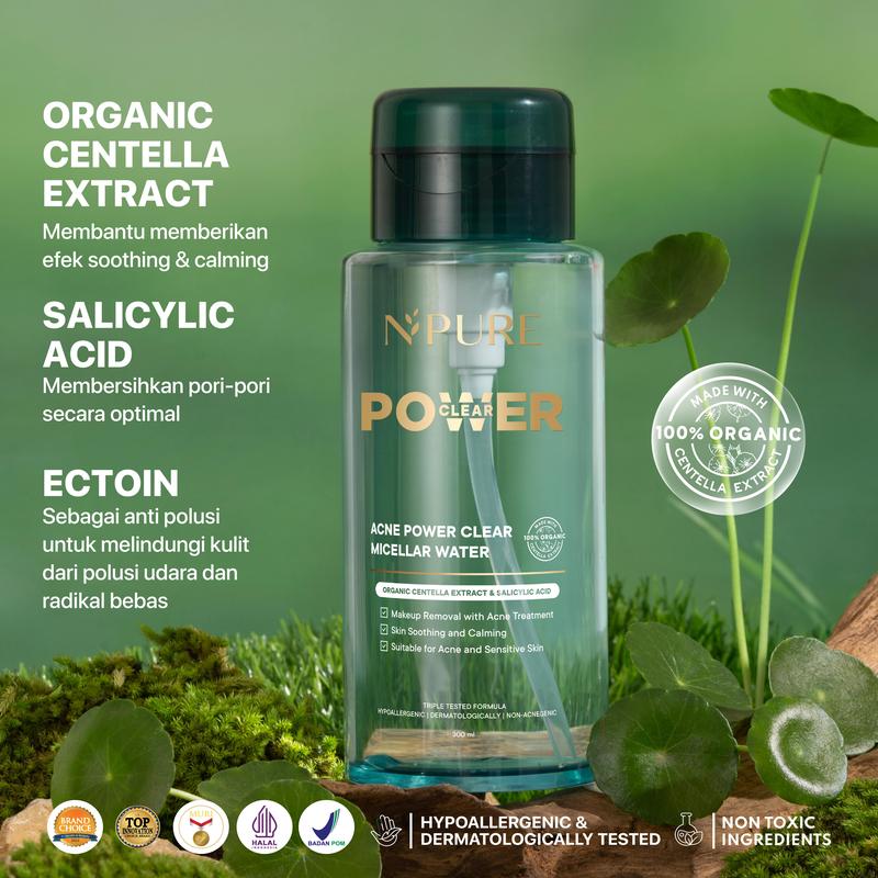 【Full Size Bundle】【New 】NPURE Bundle Cica Acne Face Toner 150ml + Acne Power Clear Micellar Water 300ml / Pembersih Wajah / acne skincare - 1