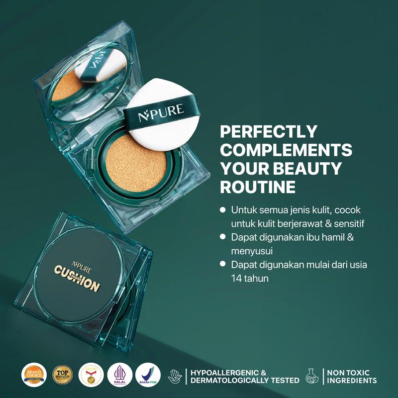 【Cushion】NPURE Centella Asiatica Flawless Matte Power Cushion / Cushion Kulit Jerawat / Skincare Infused / Hypoallergenic / Dermatologically / Non-Acnegenic / Foundation Wajah / Concealer Berjerawat / Long Lasting - 2