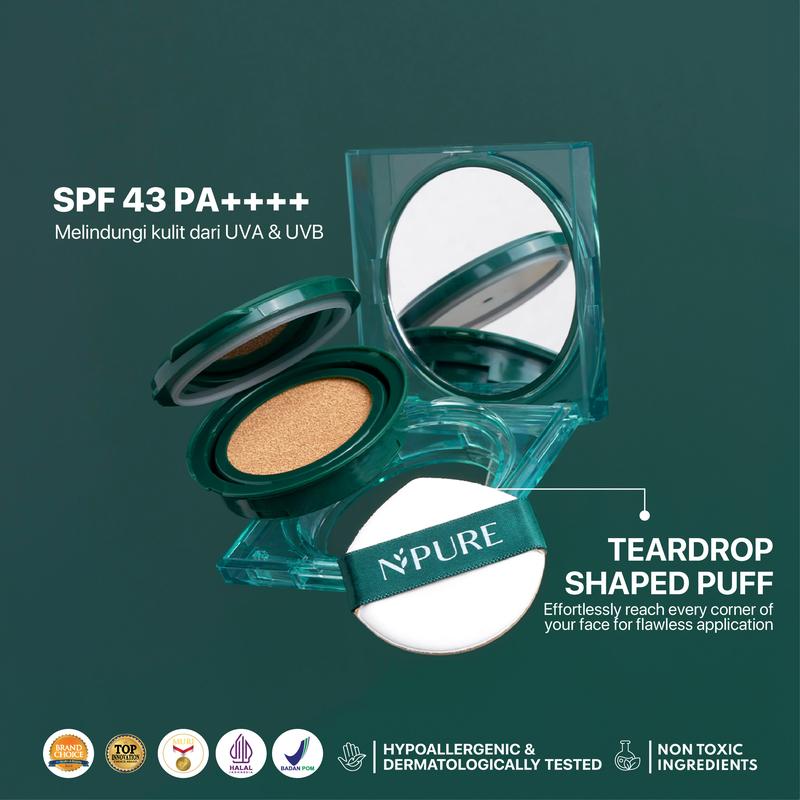 【Cushion】NPURE Centella Asiatica Flawless Matte Power Cushion / Cushion Kulit Jerawat / Skincare Infused / Hypoallergenic / Dermatologically / Non-Acnegenic / Foundation Wajah / Concealer Berjerawat / Long Lasting - 3