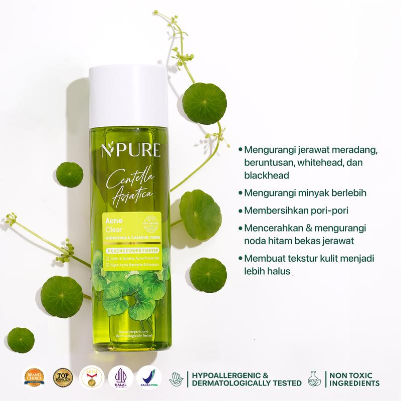【Paket 3pcs】NPURE Face Toner Centella Asiatica 150 ML/Cica Clear Pad /Toner 30ml / face wash / power clear micellar water (Cica Series) Hydrating Membersihkan Wajah Berjerawat /Mencerahkan /Niacinamide - 1