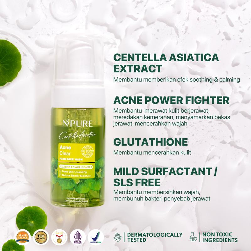 【Paket 3pcs】NPURE Face Toner Centella Asiatica 150 ML/Cica Clear Pad /Toner 30ml / face wash / power clear micellar water (Cica Series) Hydrating Membersihkan Wajah Berjerawat /Mencerahkan /Niacinamide - 2