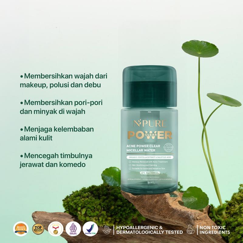 【FREE Sunscreen Glow 2ml】NPURE Acne Power Clear Micellar Water 100ml /Pembersih Wajah / pembersih makeup / npuremicellarwater / npurepowerclear / powerclear / Memudarkan / Membersihkan / Cleanser /Berjerawat / Remover / Cleansing - 2