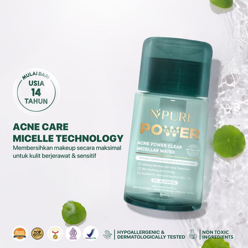 【FREE Sunscreen Glow 2ml】NPURE Acne Power Clear Micellar Water 100ml /Pembersih Wajah / pembersih makeup / npuremicellarwater / npurepowerclear / powerclear / Memudarkan / Membersihkan / Cleanser /Berjerawat / Remover / Cleansing - 5