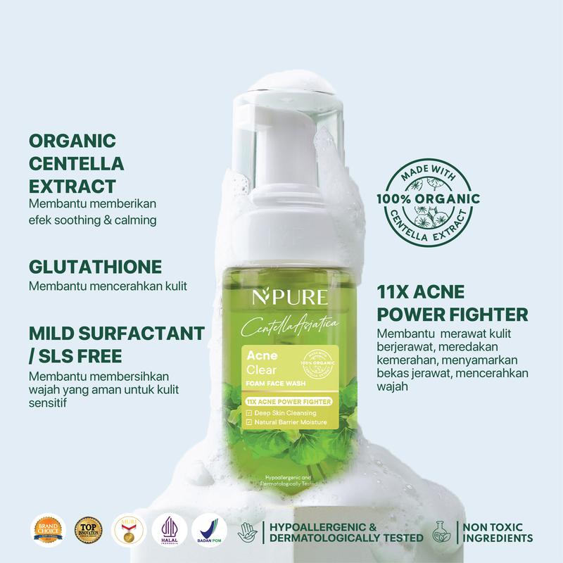 【CICA】NPURE Acne Clear Foam Face Wash / Acne Facial Foam / Sabun Muka Jerawat Berminyak / sabun muka berjerawat/ Mencerahkan/acne soothing face wash/sabun muka/face wash/skincare muka berminyak/ daily facial wash/ - 2
