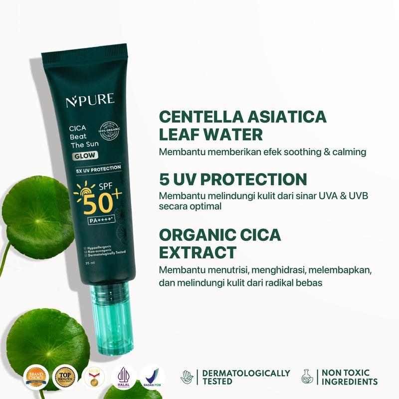 【TWINPACK SUNSCREEN】NPURE Sunscreen Cica Beat The Sun / Sunscreen Hypoallergenic / SPF 50 PA ++++ / Kulit Kering Jerawat Facial Extract Hitam Vitamin Bruntusan Wajah - 1