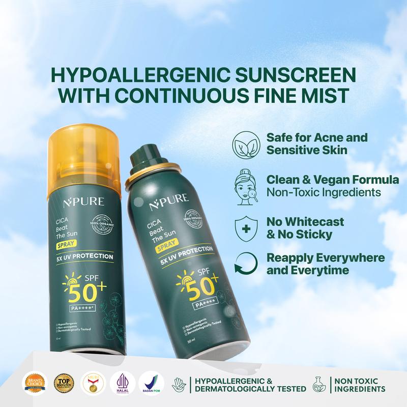 【Sunscreen Kit】NPURE Bundle Cica Beat The Sun Spray SPF 50+ dan PA++++ + Sunscreen Matte/Glow/ Sunscreen Spray / Sunscreen Organic Centella Extract /Sunscreen Kulit jerawat dan beruntusan / Sunscreen kulit normal / - 1