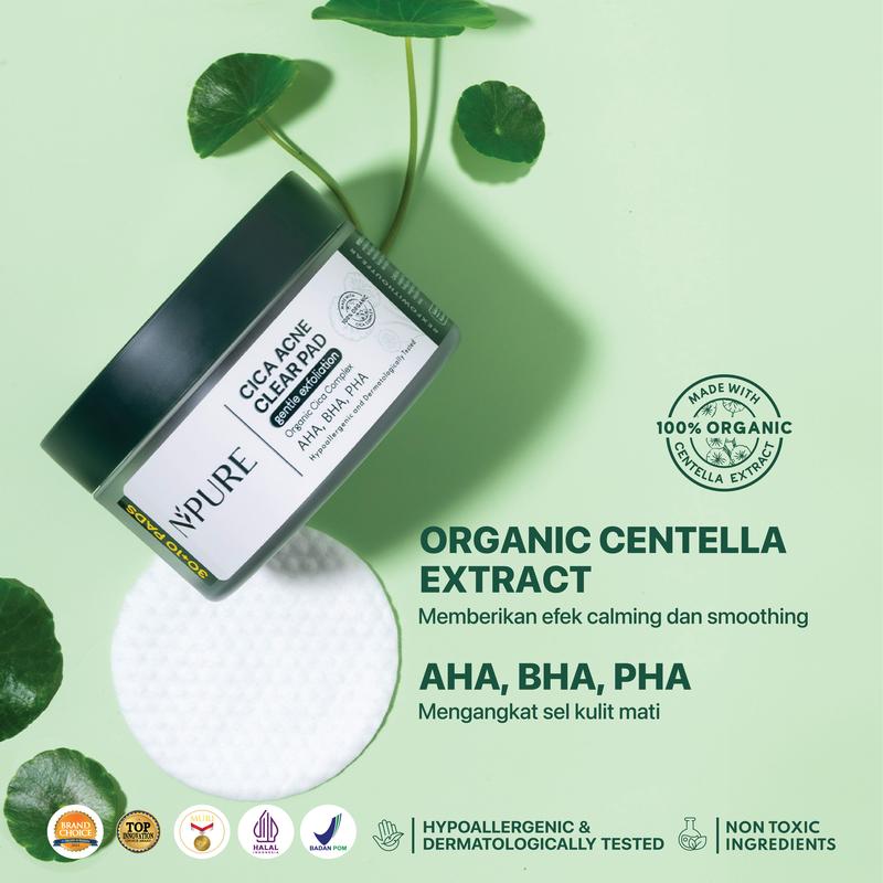 【CICA Pad】NPURE Acne Clear Pad 40pds / Kapas Eksfoliasi Kulit Jerawat / Acne Exfoliating Pad (40 pads) /eksfoliasi/kapas eksfoliasi/eksfoliasi wajah/skincare viral/eksfoliaasi viral/mengangkat sel kulit mati/skincare berjerawat/kulit normal - 1