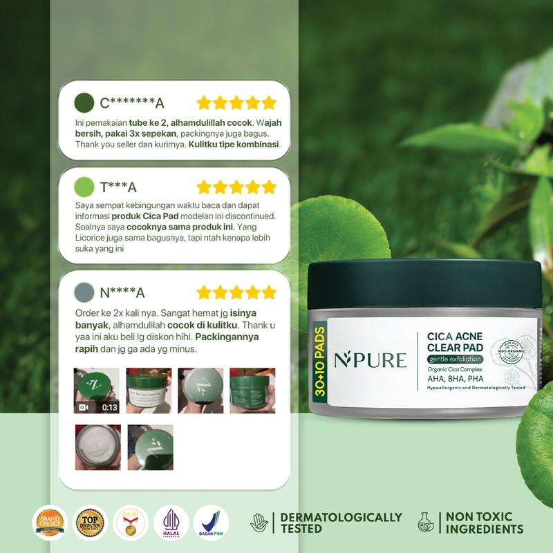 【CICA Pad】NPURE Acne Clear Pad 40pds / Kapas Eksfoliasi Kulit Jerawat / Acne Exfoliating Pad (40 pads) /eksfoliasi/kapas eksfoliasi/eksfoliasi wajah/skincare viral/eksfoliaasi viral/mengangkat sel kulit mati/skincare berjerawat/kulit normal - 4