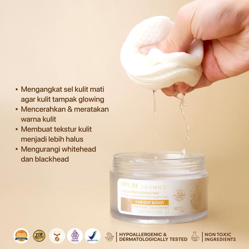 【Licorice Pad】NPURE Brightening Exfoliating Pad Licorice / Light Up / Kapas Wajah Eksfoliasi Hitam Mencerahkan Niacinamide Vitamin Pencerah Perawatan Memudarkan Ceramide Bersihkan - 1