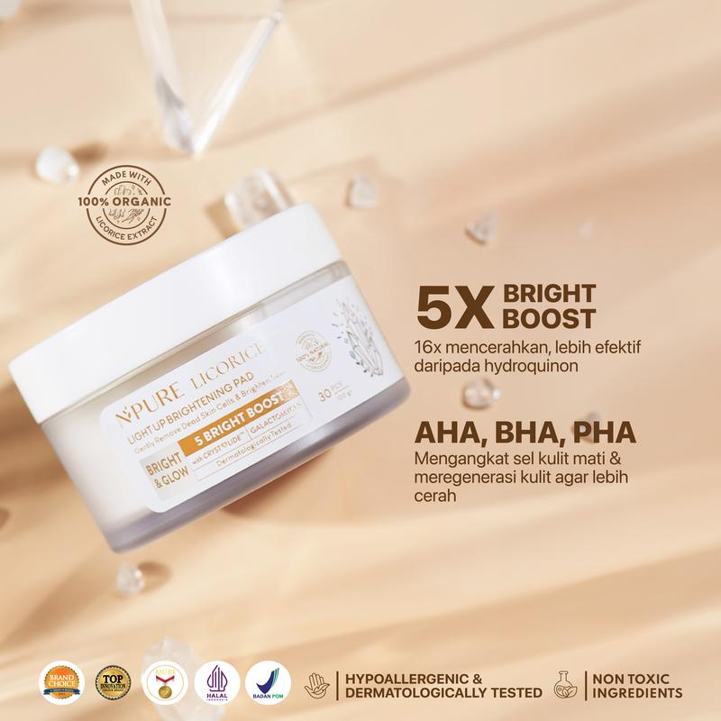 【Licorice Pad】NPURE Brightening Exfoliating Pad Licorice / Light Up / Kapas Wajah Eksfoliasi Hitam Mencerahkan Niacinamide Vitamin Pencerah Perawatan Memudarkan Ceramide Bersihkan - 2