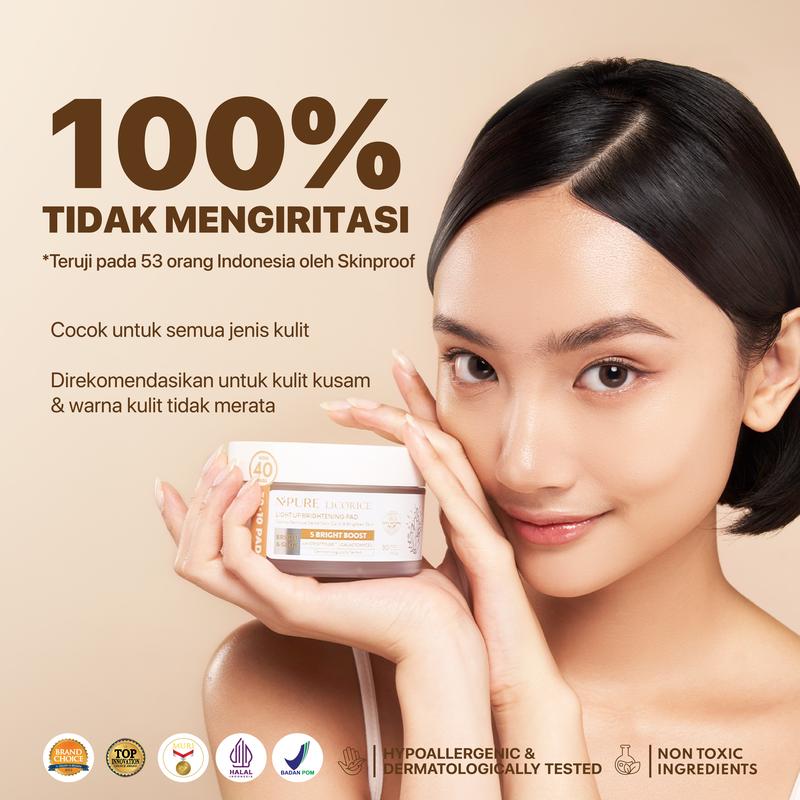 【Licorice Pad】NPURE Brightening Exfoliating Pad Licorice / Light Up / Kapas Wajah Eksfoliasi Hitam Mencerahkan Niacinamide Vitamin Pencerah Perawatan Memudarkan Ceramide Bersihkan - 4