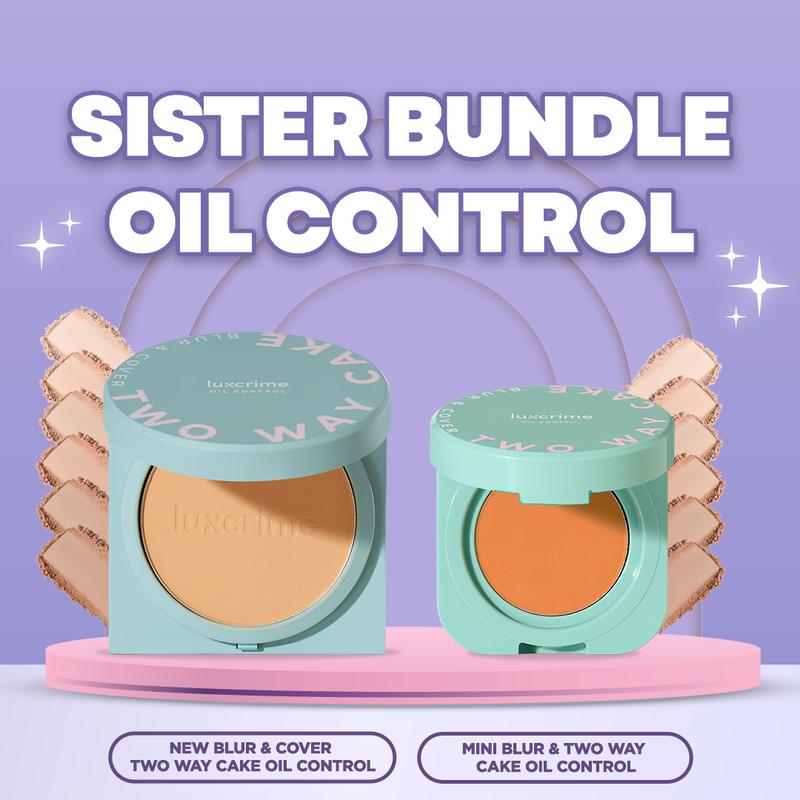 SISTER BUNDLE - Luxcrime Two Way Cake (Regular + Mini Size) - Bedak Foundation Padat High Coverage Untuk Wajah Halus Tanpa Pori Bebas Minyak Tahan 24 Jam - 1