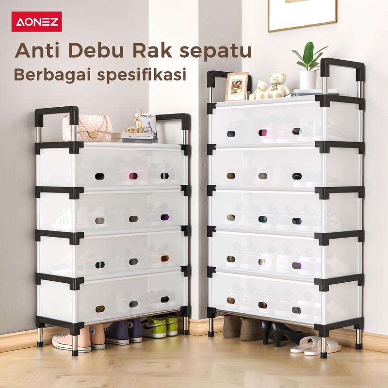 【Tahan debu】【Full cover】【Instal 1 menit】【COD】【24H Shipping】Aonez Rak sepatu dan topi anti debu Rak Gantungan Baju Stand Hanger Rak Sepatu Penyimpanan Jaket Topi Rak Jemuran Baju Rak Sepatu Sandal Rak - 2