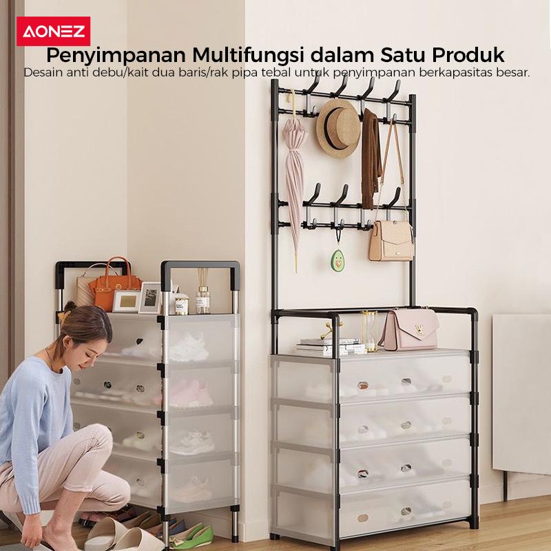 【Tahan debu】【Full cover】【Instal 1 menit】【COD】【24H Shipping】Aonez Rak sepatu dan topi anti debu Rak Gantungan Baju Stand Hanger Rak Sepatu Penyimpanan Jaket Topi Rak Jemuran Baju Rak Sepatu Sandal Rak - 3