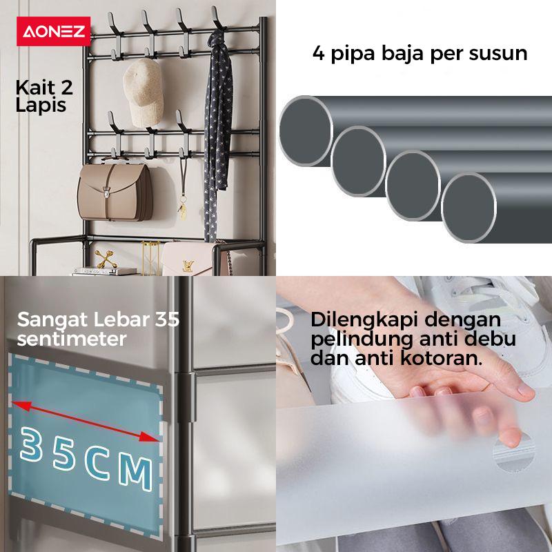 【30Hari Garansi】Aonez Rak sepatu dan topi anti debu Rak Gantungan Baju Stand Hanger Rak Sepatu Penyimpanan Jaket Topi Rak Jemuran Baju Rak Sepatu Sandal Rak - 4