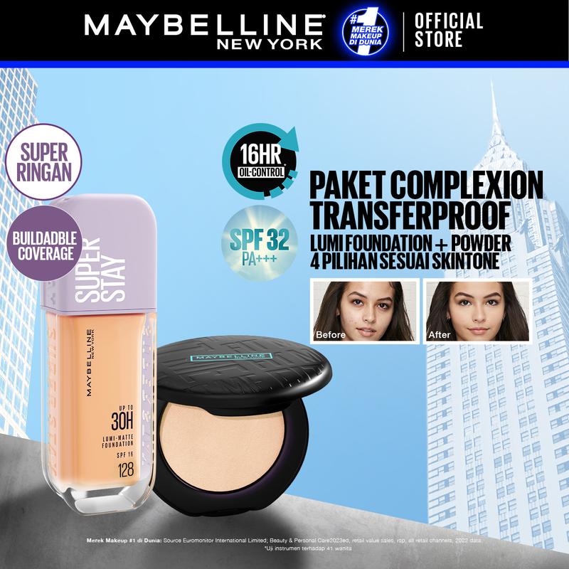 MAYBELLINE Paket Makeup Superstay Lumi Foundation + Fit Me Compact Powder - 1