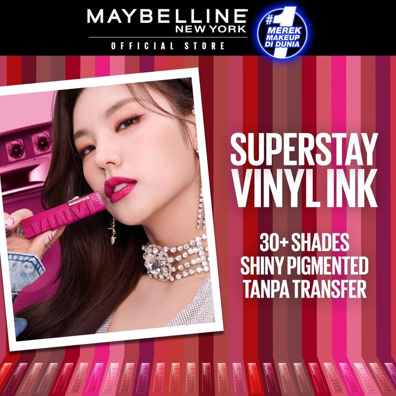 MAYBELLINE LIP KIT Superstay Vinyl Ink 3 pcs -Shiny Pigmented Liquid Lipstik Lipstick Make Up Lipcream - 1