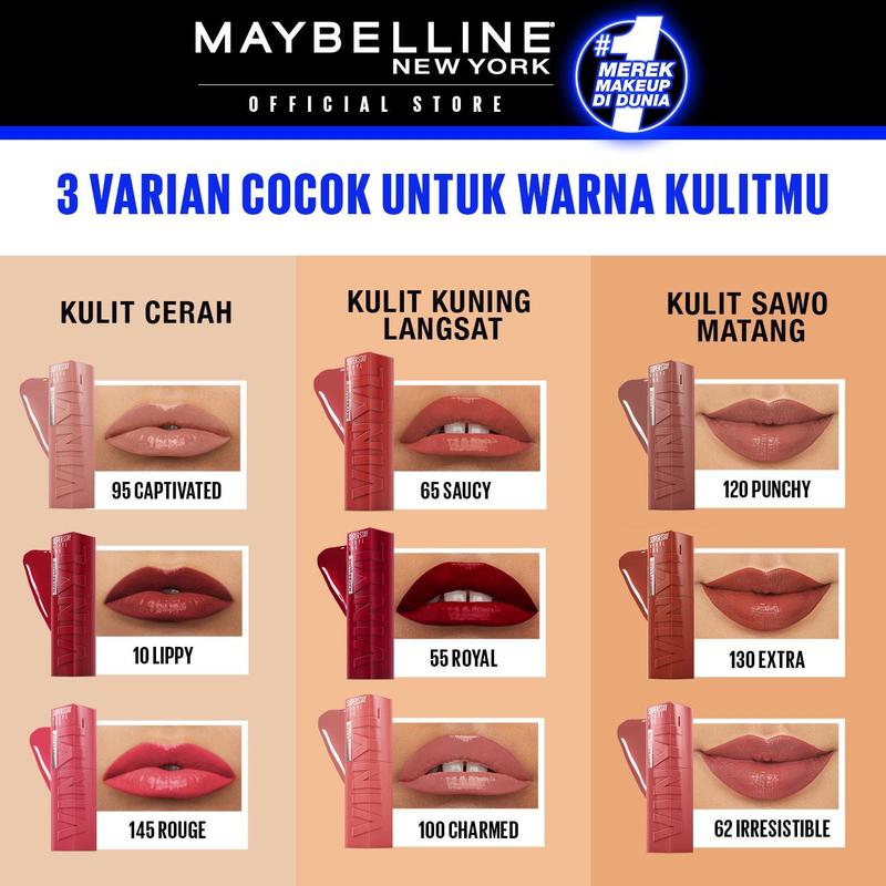 MAYBELLINE LIP KIT Superstay Vinyl Ink 3 pcs -Shiny Pigmented Liquid Lipstik Lipstick Make Up Lipcream - 3