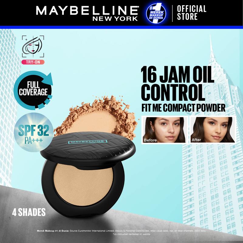MAYBELLINE Fit Me Matte + Poreless 16 Jam Oil Control Compact Powder Make Up Bedak Padat bebas minyak tahan 16 Jam - 1
