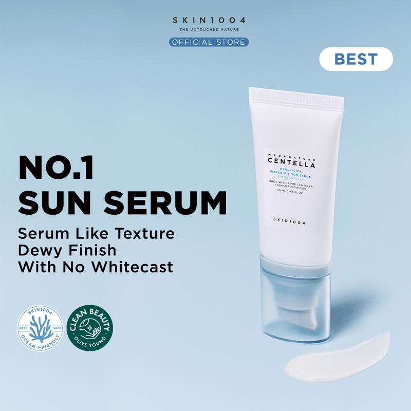 SKIN1004 Madagascar Centella Hyalu-Cica Water-Fit Sun Serum SPF50 PA++++ Hyaluronic Kering Berjerawat Wajah Facial