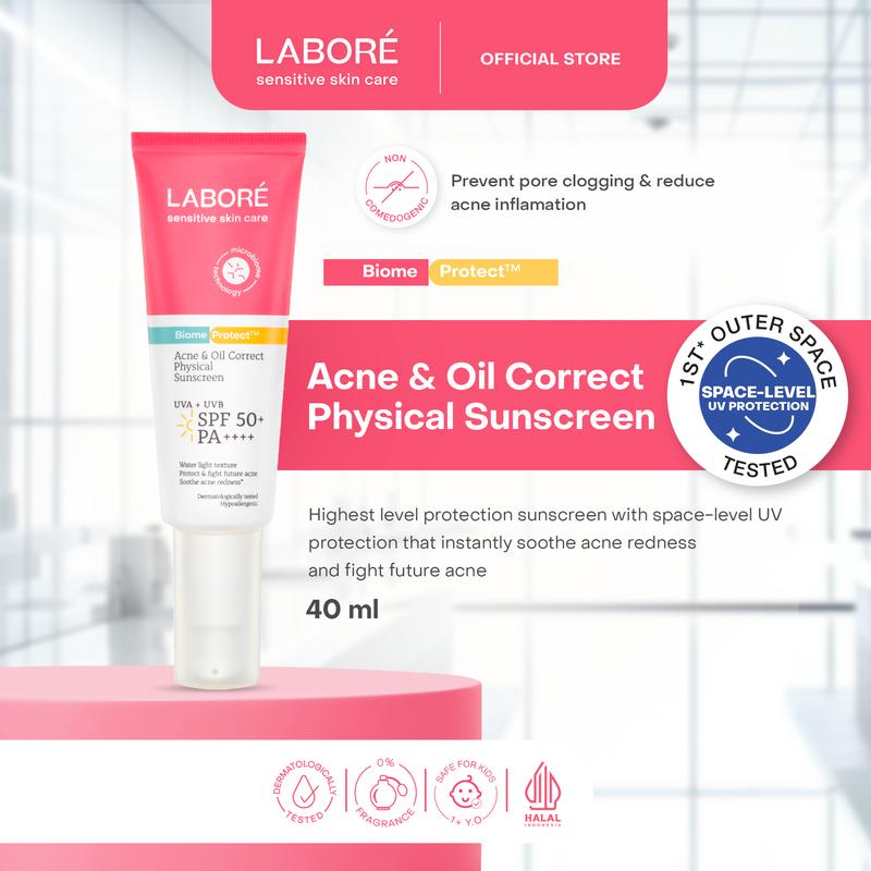 Labore Acne & Oil Correct Physical Sunscreen SPF50+ PA++++ 40 ml 10ml-Acne Sunscreen Pertama Perlindungan Terkuat dari Sinar UVA UVB
