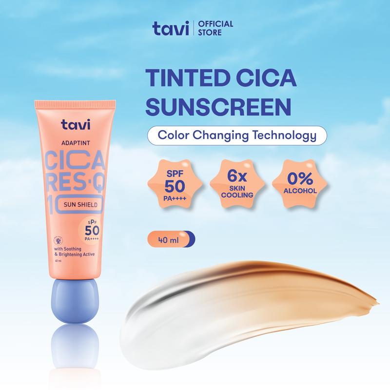 TAVI CICA RES-Q10 - AdapTint Sun Shield 40 ml & Water Break Sun Shield 40 ml - SPF 50 | Sunscreen Wajah Color Changing | Tinted Sunscreen Menutupi Pori | Sunscreen Wajah Lightweight Menyegarkan | Sunblock Olahraga Berenang