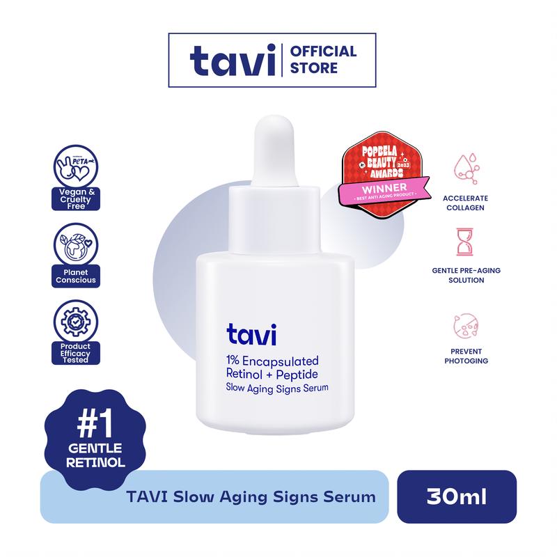 TAVI 1% Encapsulated Retinol + Peptide Slow Aging Signs Serum 30 ml - Retinol Pemula Mencegah Jerawat Dark Spot & Aging untuk Semua Jenis Kulit & Aman untuk Kulit Sensitif - #NoCekatCekit