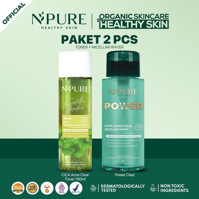【Full Size Bundle】【New 】NPURE Bundle Cica Acne Face Toner 150ml + Acne Power Clear Micellar Water 300ml / Pembersih Wajah / acne skincare