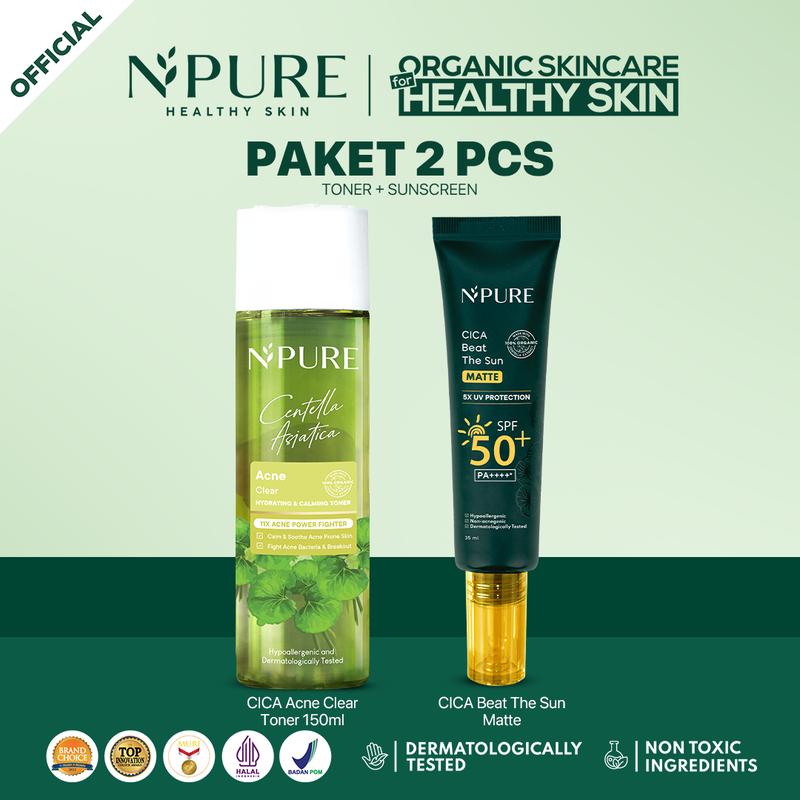 【Bundle Full SIze】Cica Toner 150ml + Cica Sunscreen Beat The Sun Matte / Kulit berjerawat / kombinasi / berminyak Mencerahkan Wajah Hydrating