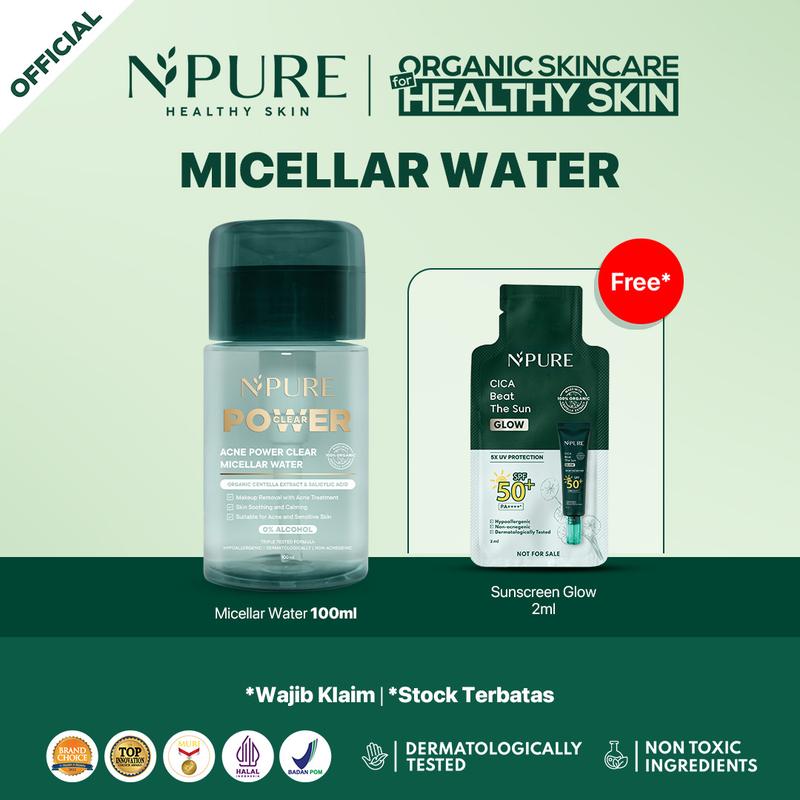 【FREE Sunscreen Glow 2ml】NPURE Acne Power Clear Micellar Water 100ml /Pembersih Wajah / pembersih makeup / npuremicellarwater / npurepowerclear / powerclear / Memudarkan / Membersihkan / Cleanser /Berjerawat / Remover / Cleansing