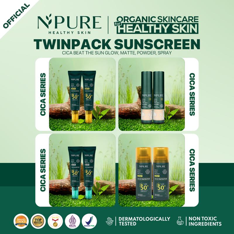 【TWINPACK SUNSCREEN】NPURE Sunscreen Cica Beat The Sun / Sunscreen Hypoallergenic / SPF 50 PA ++++ / Kulit Kering Jerawat Facial Extract Hitam Vitamin Bruntusan Wajah