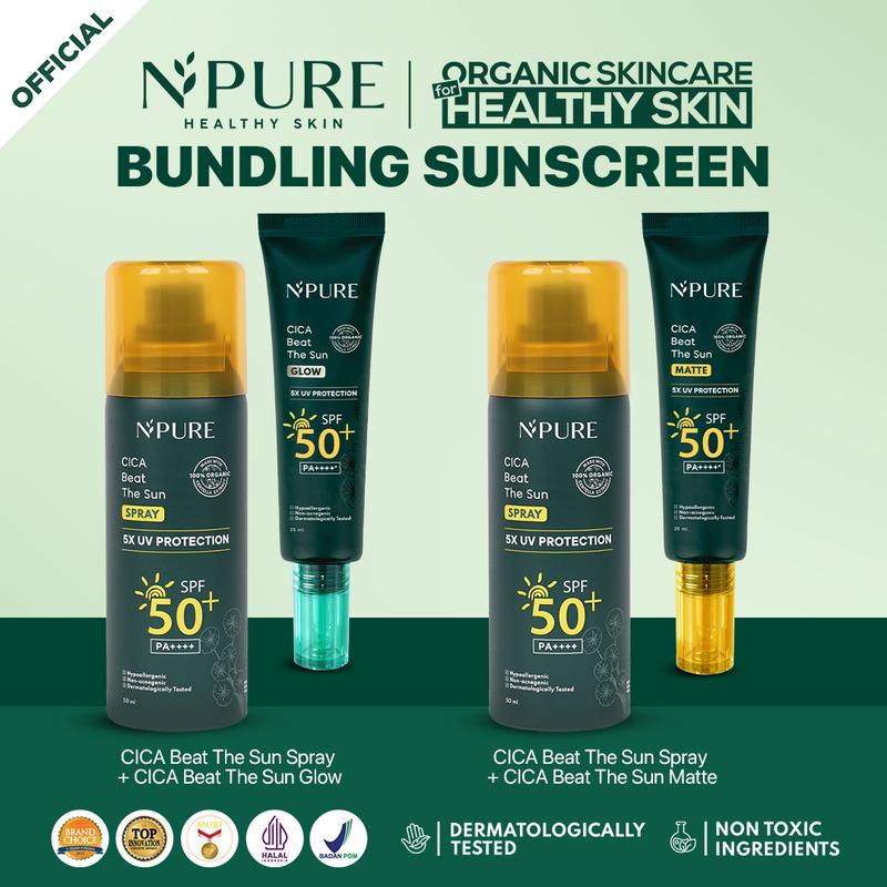 【Sunscreen Kit】NPURE Bundle Cica Beat The Sun Spray SPF 50+ dan PA++++ + Sunscreen Matte/Glow/ Sunscreen Spray / Sunscreen Organic Centella Extract /Sunscreen Kulit jerawat dan beruntusan / Sunscreen kulit normal /