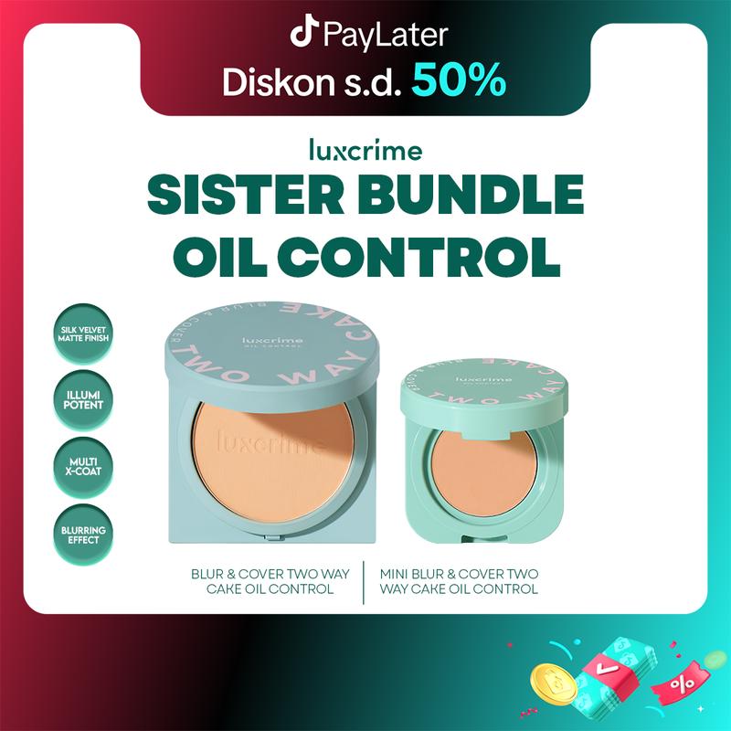 SISTER BUNDLE - Luxcrime Two Way Cake (Regular + Mini Size) - Bedak Foundation Padat High Coverage Untuk Wajah Halus Tanpa Pori Bebas Minyak Tahan 24 Jam