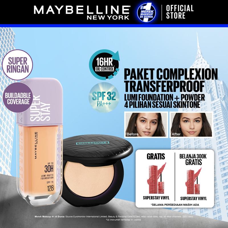 MAYBELLINE Paket Makeup Superstay Lumi Foundation + Fit Me Compact Powder