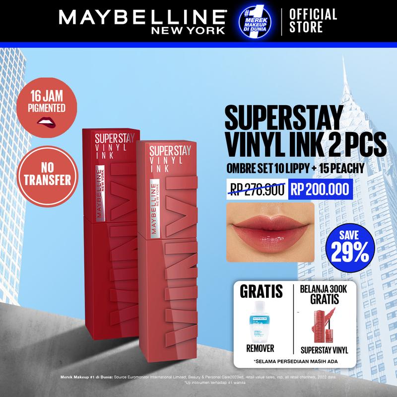 MAYBELLINE Paket Hemat Superstay Vinyl Ink 2 pcs Ombre Set Lipstick Long Lasting
