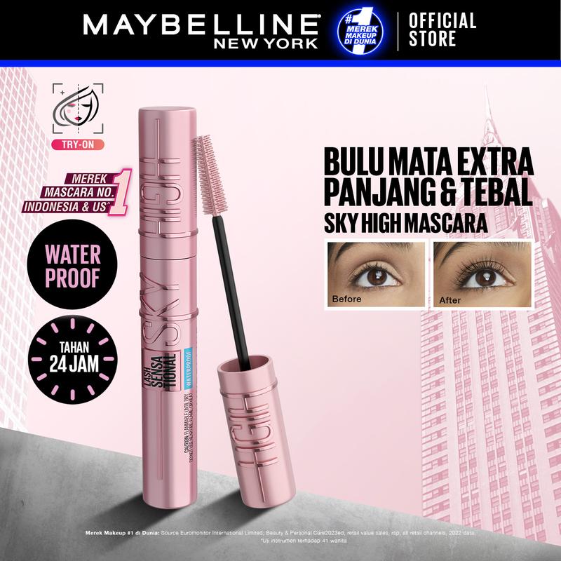 MAYBELLINE Sky High Waterproof Mascara 6ml -Maskara Eye Make up Black Bulu Mata Panjang Tebal Tahan 24 Jam
