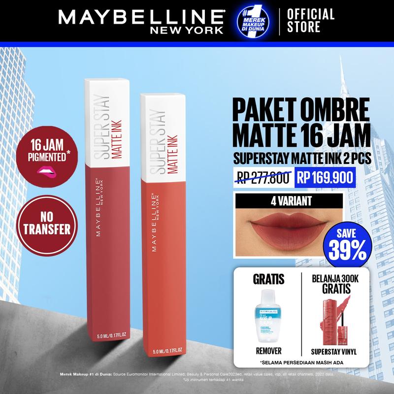 MAYBELLINE Paket Hemat Superstay Matte Ink 2 pcs Ombre Set Lipstick - Long Lasting